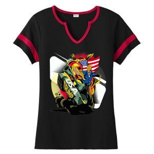 Donald Trump Riding Army Tank Ladies Halftime Notch Neck Tee