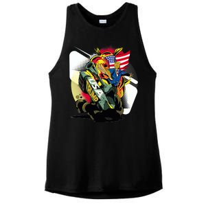 Donald Trump Riding Army Tank Ladies PosiCharge Tri-Blend Wicking Tank