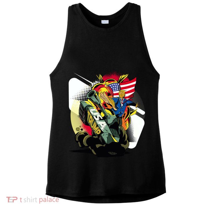 Donald Trump Riding Army Tank Ladies PosiCharge Tri-Blend Wicking Tank