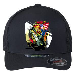 Donald Trump Riding Army Tank Flexfit Unipanel Trucker Cap