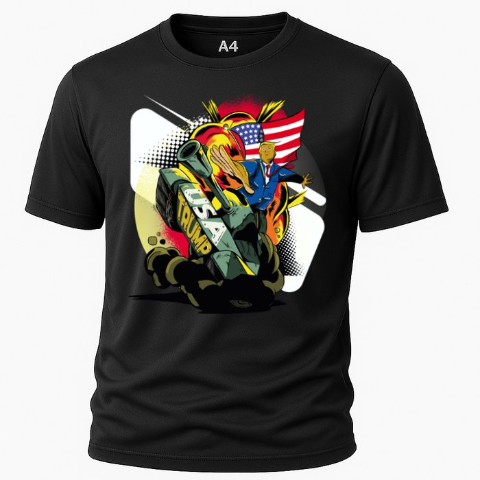 Donald Trump Riding Army Tank Cooling Performance Crew T-Shirt