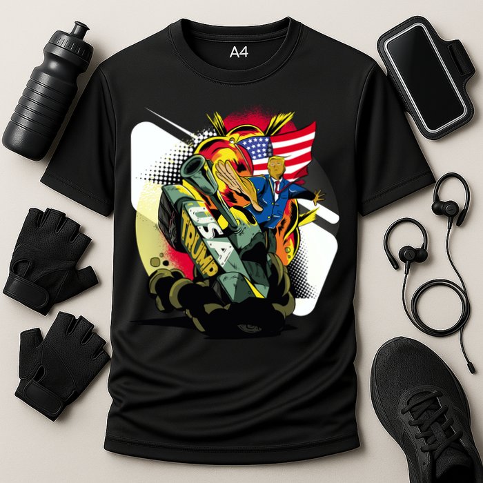 Donald Trump Riding Army Tank Cooling Performance Crew T-Shirt
