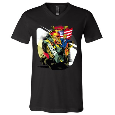 Donald Trump Riding Army Tank V-Neck T-Shirt