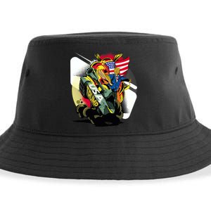 Donald Trump Riding Army Tank Sustainable Bucket Hat