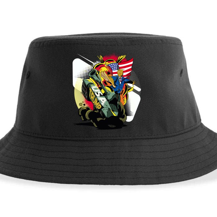 Donald Trump Riding Army Tank Sustainable Bucket Hat