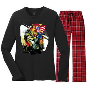 Donald Trump Riding Army Tank Women's Long Sleeve Flannel Pajama Set 