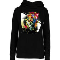 Donald Trump Riding Army Tank Womens Funnel Neck Pullover Hood