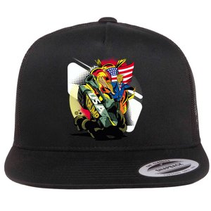 Donald Trump Riding Army Tank Flat Bill Trucker Hat