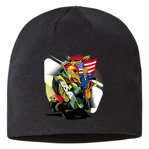 Donald Trump Riding Army Tank Sustainable Beanie