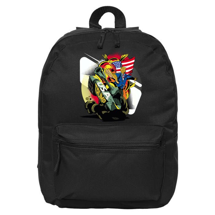 Donald Trump Riding Army Tank 16 in Basic Backpack
