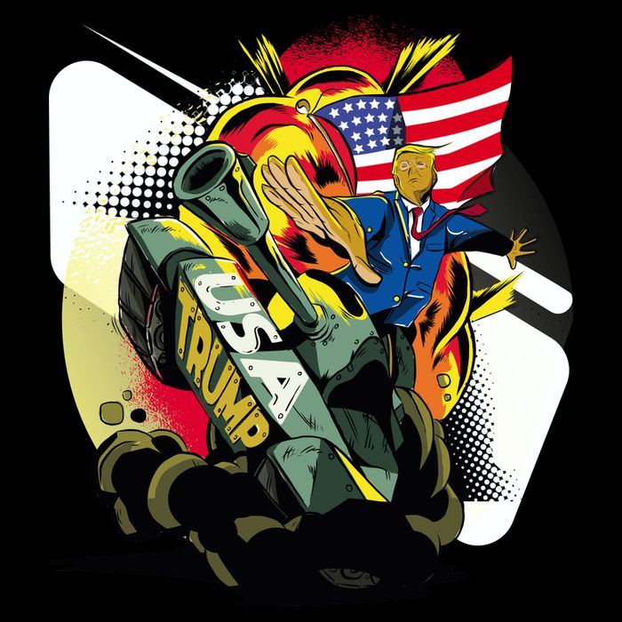 Donald Trump Riding Army Tank 16 in Basic Backpack