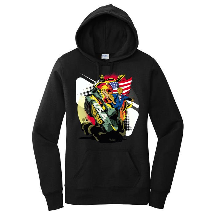 Donald Trump Riding Army Tank Women's Pullover Hoodie