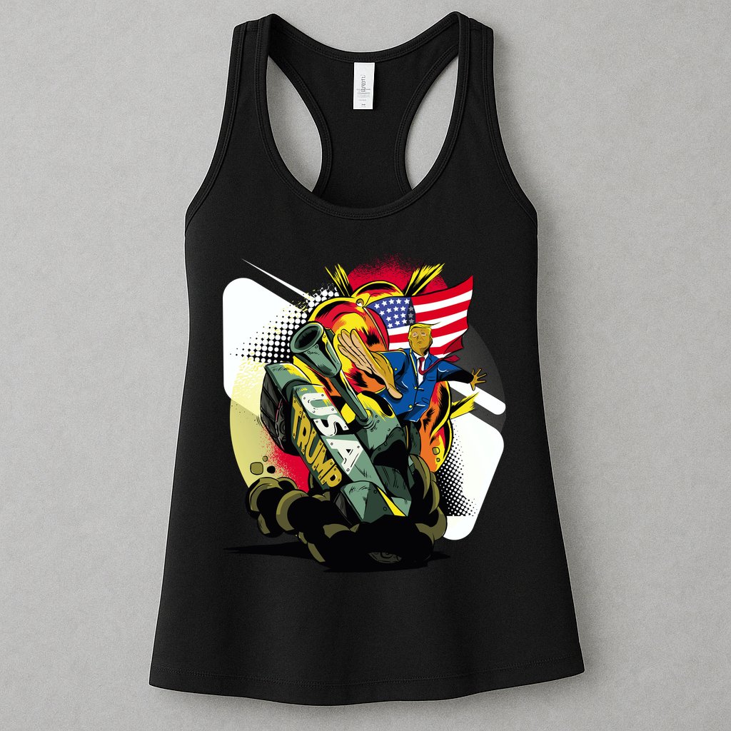 Donald Trump Riding Army Tank Womens Tank Top