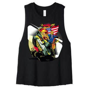 Donald Trump Riding Army Tank Women's Racerback Cropped Tank