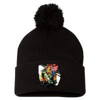 Donald Trump Riding Army Tank Pom Pom 12in Knit Beanie