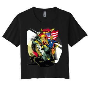 Donald Trump Riding Army Tank Women's Crop Top Tee