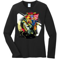 Donald Trump Riding Army Tank Ladies Long Sleeve Shirt