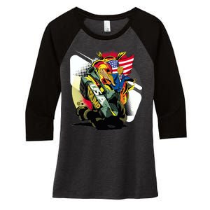 Donald Trump Riding Army Tank Women's Tri-Blend 3/4-Sleeve Raglan Shirt