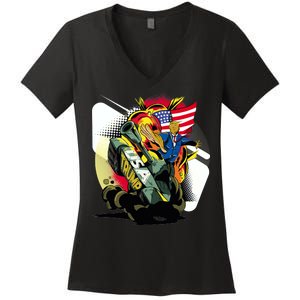 Donald Trump Riding Army Tank Women's V-Neck T-Shirt