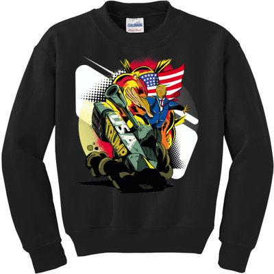 Donald Trump Riding Army Tank Kids Sweatshirt