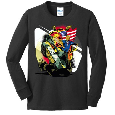 Donald Trump Riding Army Tank Kids Long Sleeve Shirt