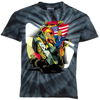 Donald Trump Riding Army Tank Kids Tie-Dye T-Shirt