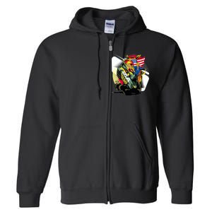 Donald Trump Riding Army Tank Full Zip Hoodie