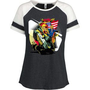 Donald Trump Riding Army Tank Enza Ladies Jersey Colorblock Tee