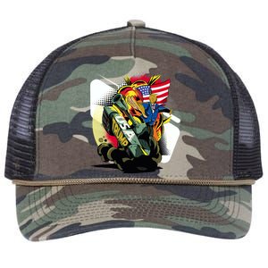 Donald Trump Riding Army Tank Retro Rope Trucker Hat Cap