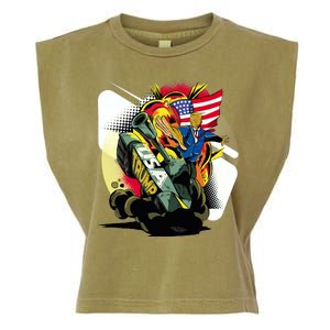 Donald Trump Riding Army Tank Garment-Dyed Women's Muscle Tee