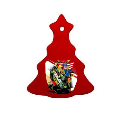 Donald Trump Riding Army Tank Ceramic Tree Ornament