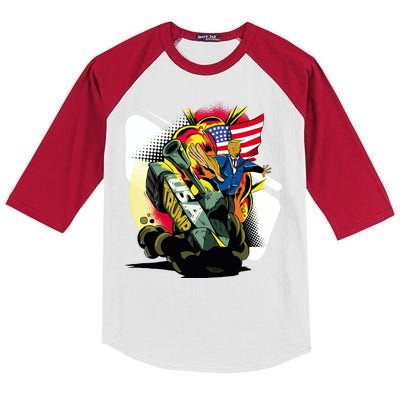 Donald Trump Riding Army Tank Kids Colorblock Raglan Jersey