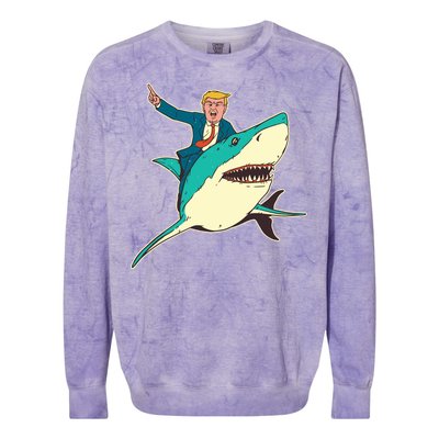 Donald Trump Riding Shark Colorblast Crewneck Sweatshirt