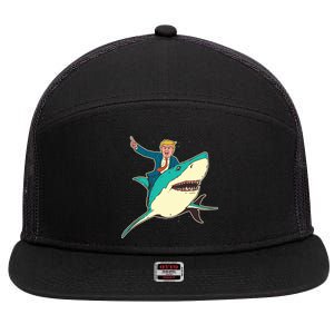 Donald Trump Riding Shark 7 Panel Mesh Trucker Snapback Hat