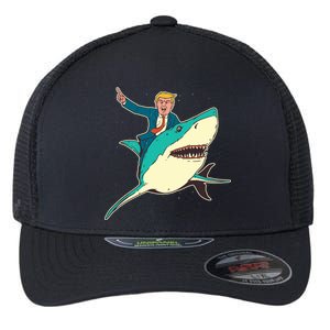 Donald Trump Riding Shark Flexfit Unipanel Trucker Cap