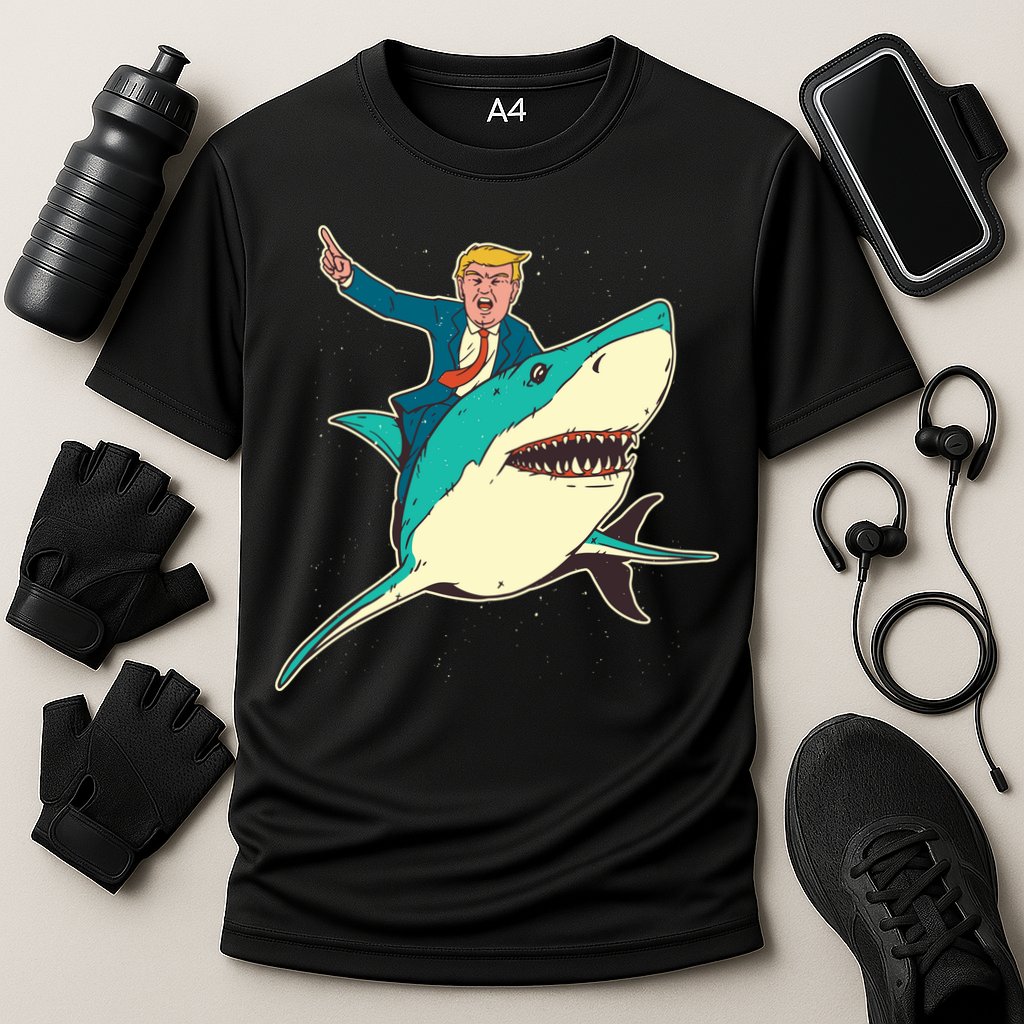 Donald Trump Riding Shark Cooling Performance Crew T-Shirt