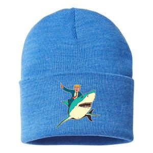 Donald Trump Riding Shark Sustainable Knit Beanie