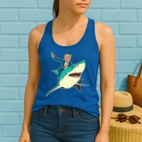 Donald Trump Riding Shark Womens Tank Top