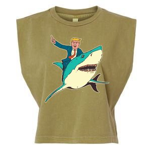 Donald Trump Riding Shark Garment-Dyed Women's Muscle Tee