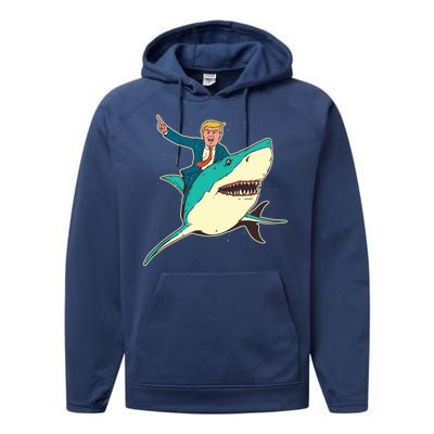 Donald Trump Riding Shark Performance Fleece Hoodie