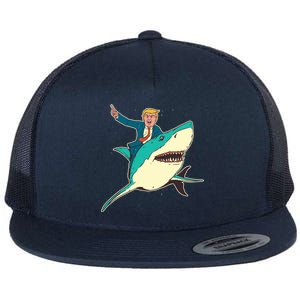 Donald Trump Riding Shark Flat Bill Trucker Hat