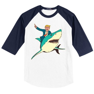 Donald Trump Riding Shark Baseball Sleeve Shirt