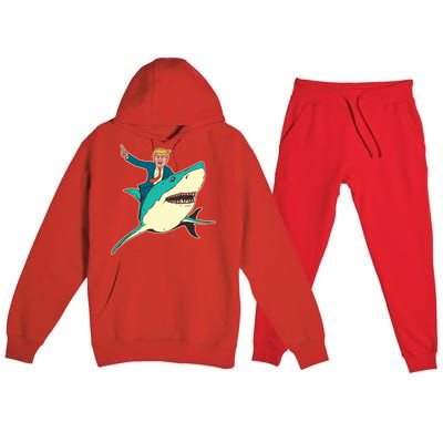 Donald Trump Riding Shark Premium Hooded Sweatsuit Set