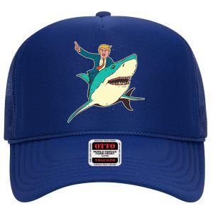 Donald Trump Riding Shark High Crown Mesh Back Trucker Hat