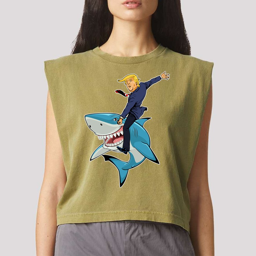 Donald Trump Shark President Garment-Dyed Women's Muscle Tee