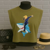 Donald Trump Shark President Garment-Dyed Women's Muscle Tee