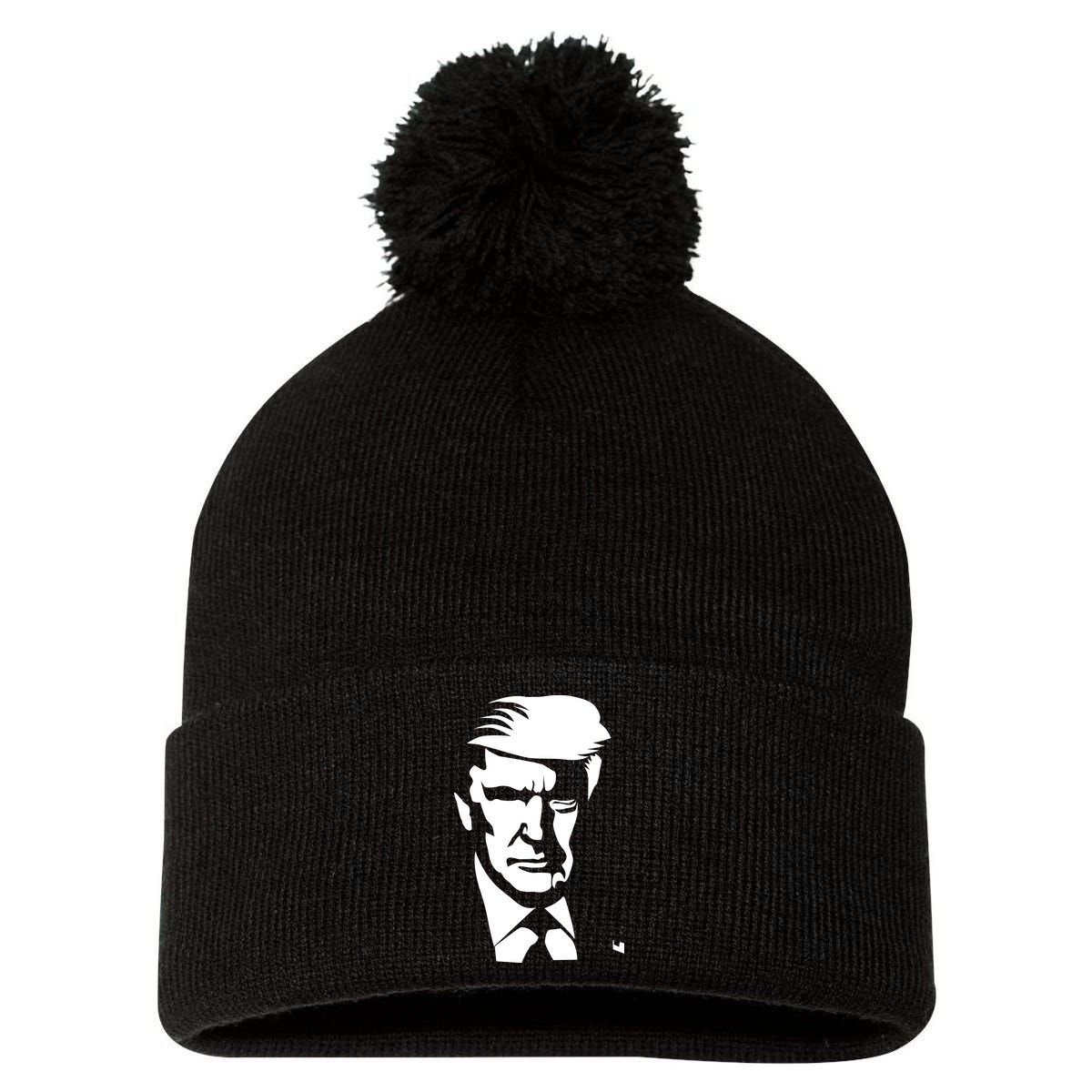 Donald Trump Silhouette Pom Pom 12in Knit Beanie