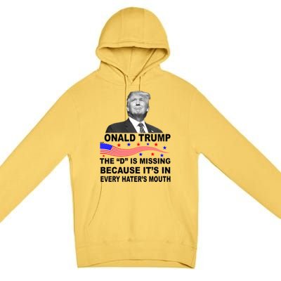 Donald Trump The D Is Missing In Haters Mouth Premium Pullover Hoodie