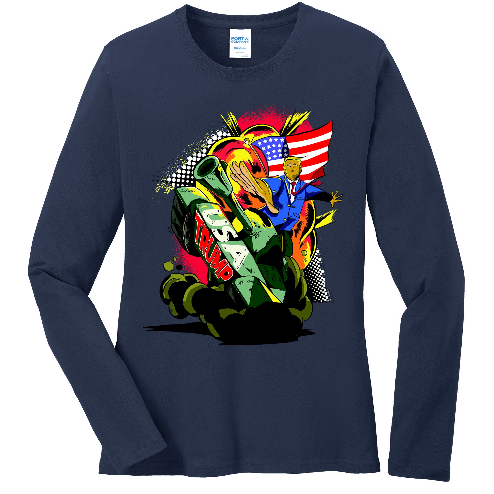 Donald Trump USA Army Tank 2020 President Ladies Long Sleeve Shirt