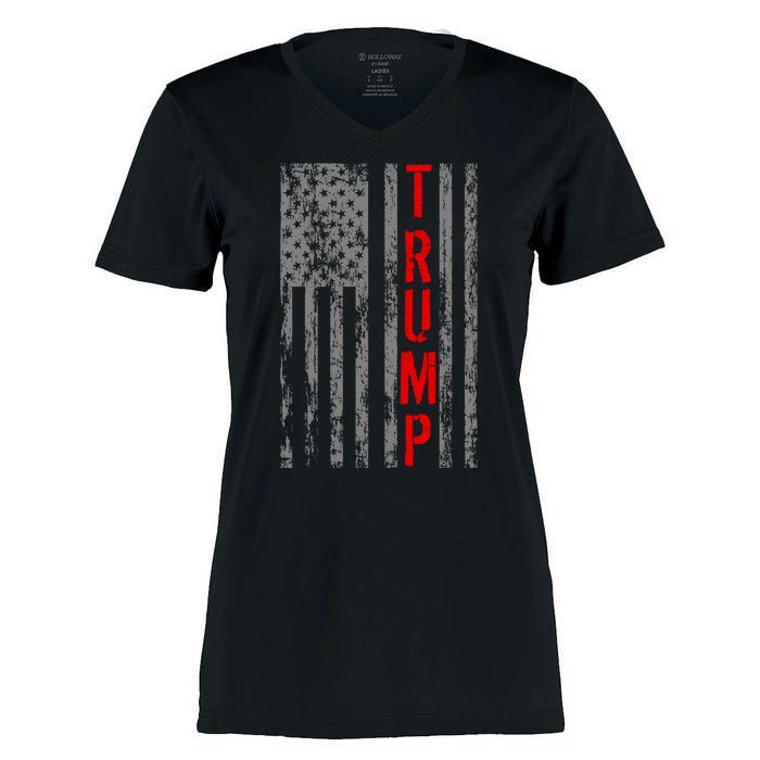 Donald Trump Vintage USA Flag Women's Momentum V-Neck T-Shirt